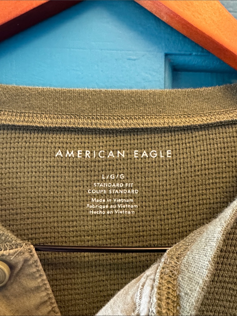 American Eagle Olive Waffle Knit Henley Top - Picture 2 of 4
